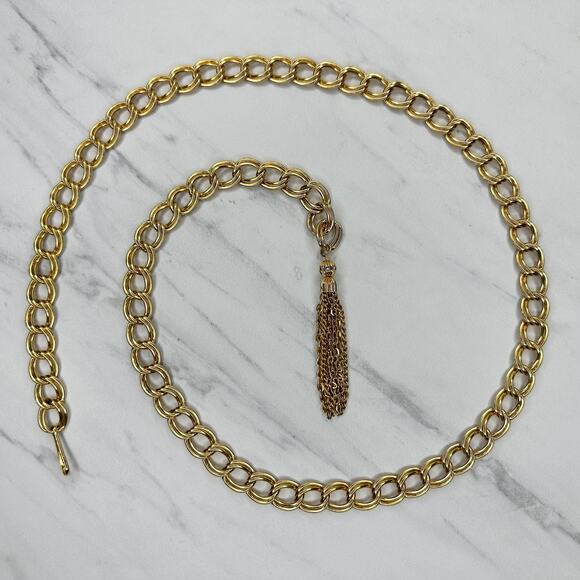 Gold Tone Chain Belt Tassel Charm Y2K Festival Style Extra Small/Small ✨ - Picture 1 of 11